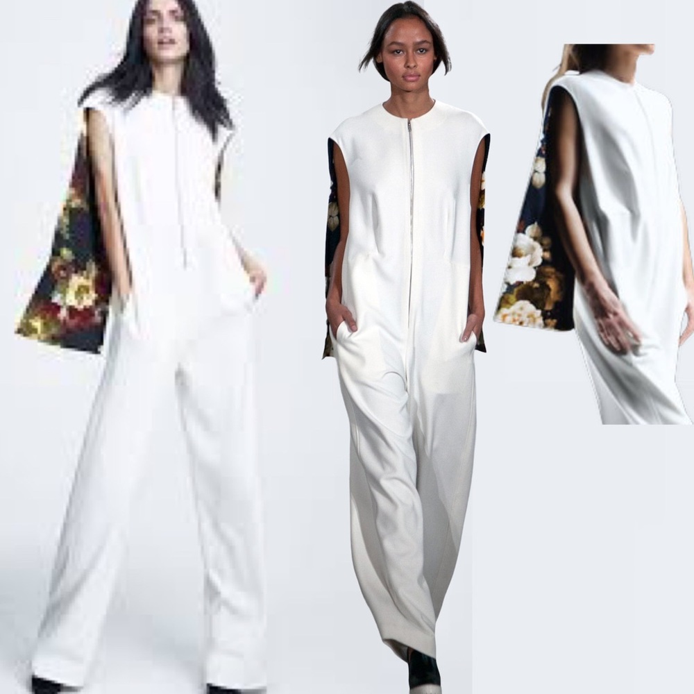Eddy Anemian x HM White Jumpsuit & Earth Toned Floral Backing Size Small